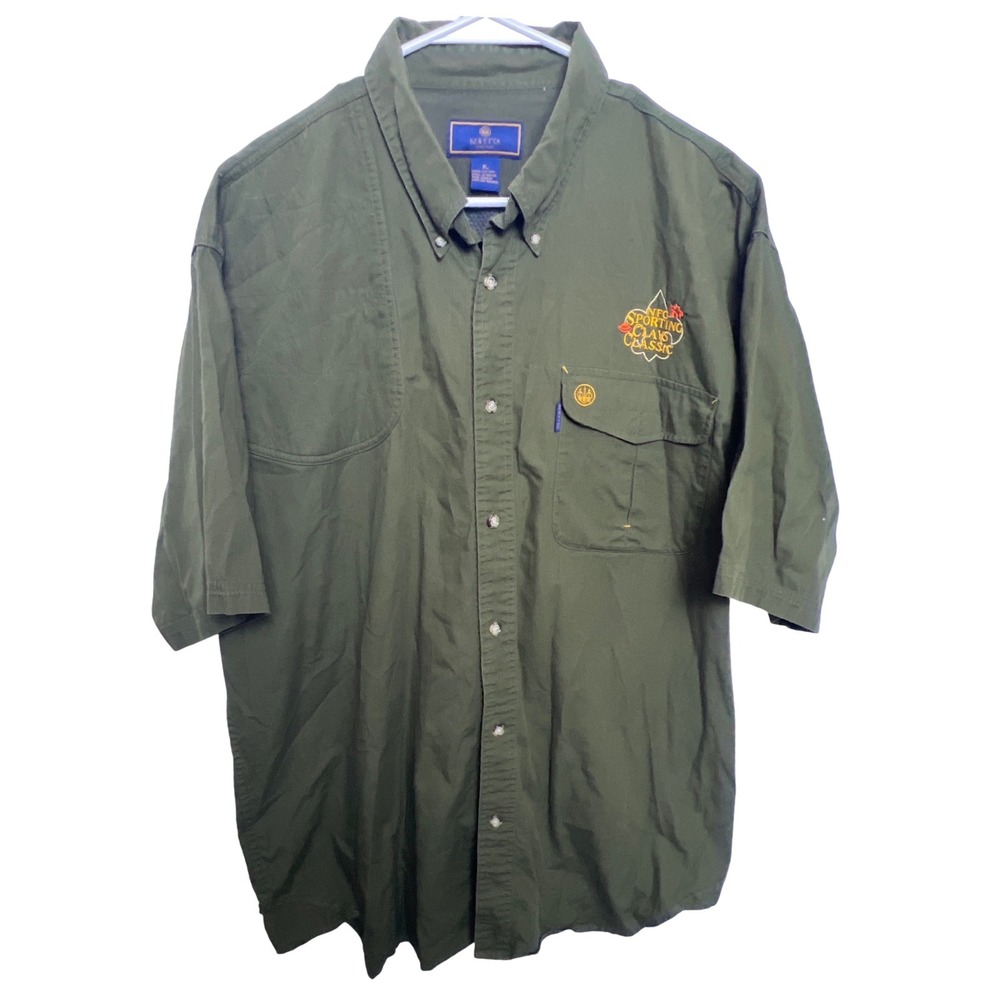 Beretta Mens XL Olive Green Shirt Mens Button Up‎ Vented Hunting Shooting Camp